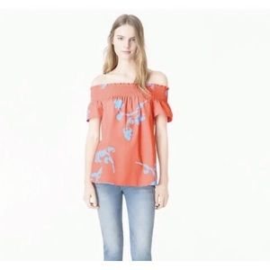 Tory Burch orange off shoulder blue floral blouse size 8